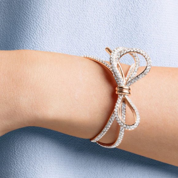 Swarovski -  Bow Cuff Bracelets with Swarovski Crystals / Rose Gold Plated - Picture 2 of 8